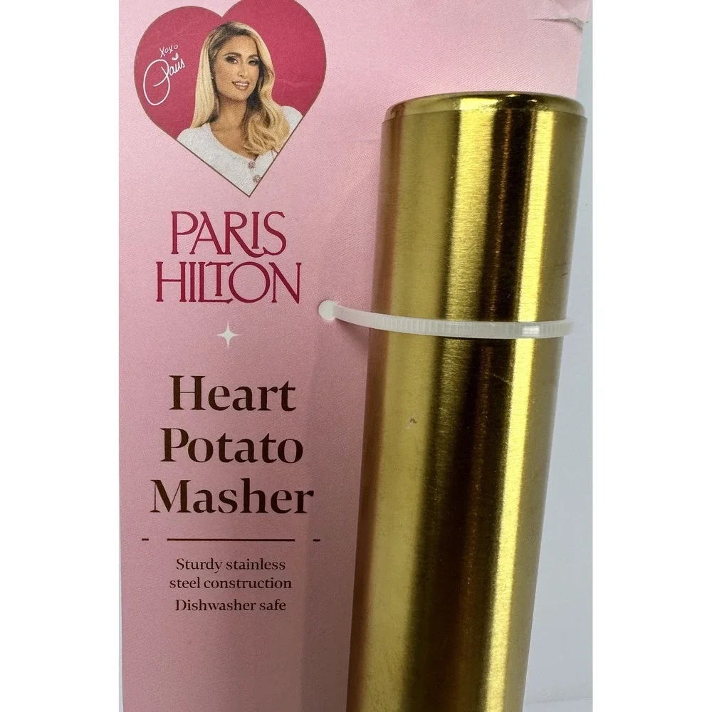 Paris Hilton Heart Potato Masher Gold Stainless Steel Kitchen Tool Pink New‎